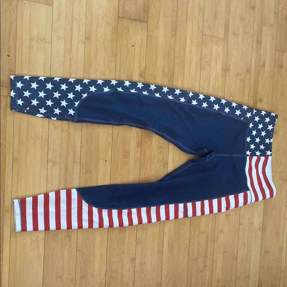 Blue and Red Patriotic Leggings with Stars and Stripes